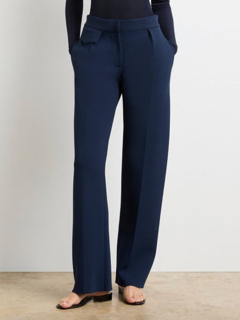 1895$ Brandon Maxwell Cecily Tailored Knit Straight-Leg Trousers Size S Navy